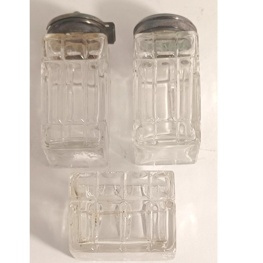 Vintage EPNS Silverplate 40s Cut Glass Condiment Set Salt Pepper Sugar Caddy - Picture 4 of 11